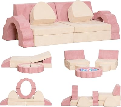 LOAOL Kids Couch 10PCS, Modular Kids Play Couch, Multifunctional Foam Toddler Sofa, Imaginative Convertible Play Sofa for PlayroomLarge Size