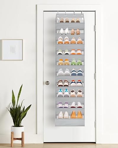 Miniatura 5 de AOODA Organizador de zapatos transparente de 10 niveles para colocar sobre la puerta, bolsillos profundos, estante grande para colgar zapatos para
