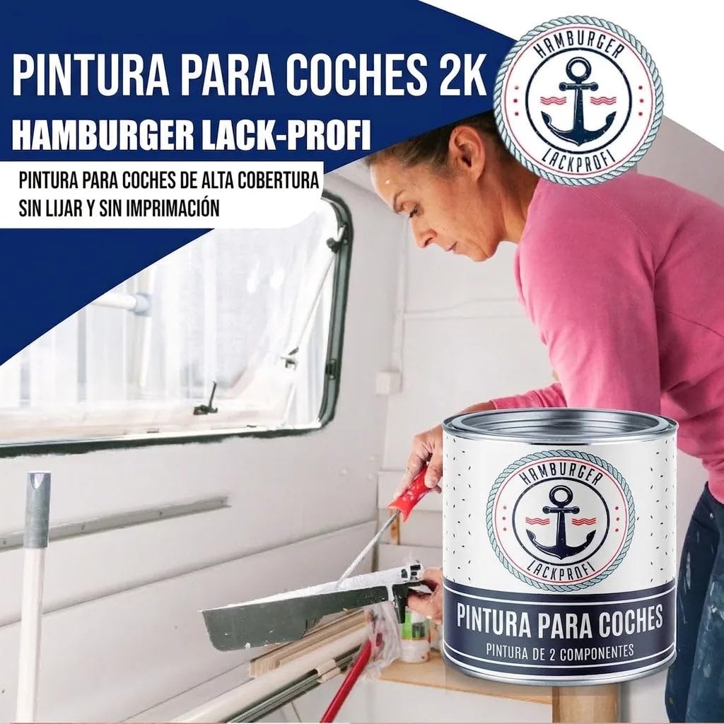 Pintura para coches 2K brillante blanco RAL 9010 Capa de acabado - Alta cobertura - Protección antioxidante - Resistente a arañazos e impactos (2,5 L) Hamburger Lack-Profi