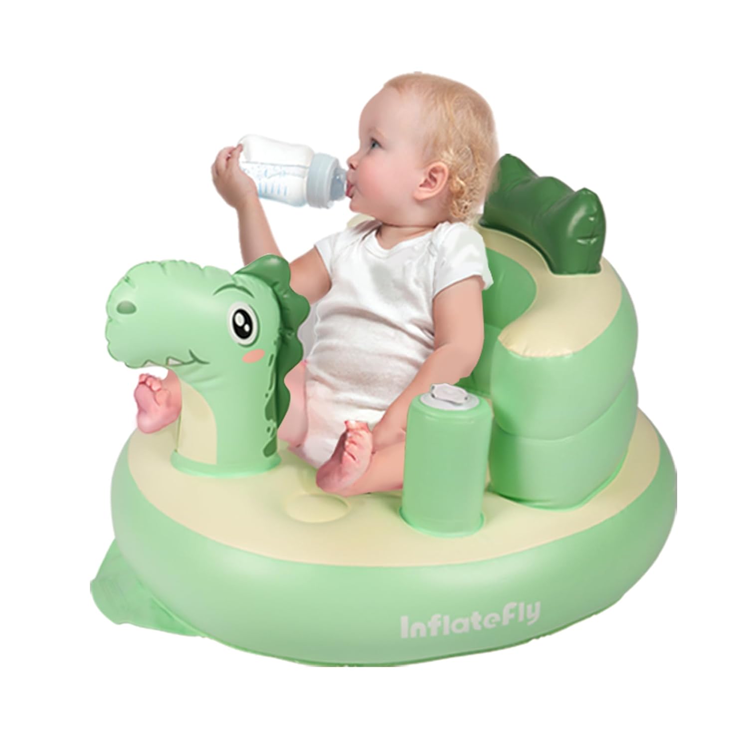 Baby Seat Inflatable Infant Floor Seat Toddler Chair Support Sitting Up Built in Air Pump with Tinkling Bells for 5-36 Months Home and Travel (Green)