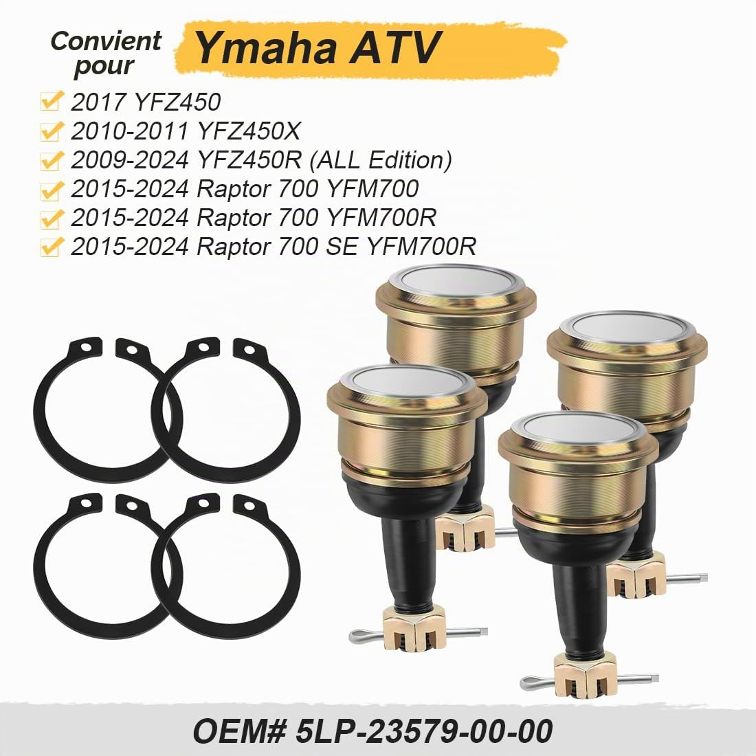 Rotule de suspension triangle avant supérieure et inférieure pour bras A pour Yama-ha YFZ450 YFZ450X YFZ450R Raptor 700 YFM700 SE YFM700R 2009-2024 5LP-23579-00-00