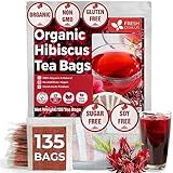 Premium 135 Hibiscus Tea Bags, Pure, Organic, Non-GMO, Made Of 100% Hibiscus Flowers, Loose Flower Hibiscus Herbal Tea, Hibiscus Flower Tea, No Sugar, No Caffeine, No Gluten, No Sugar, Vegan