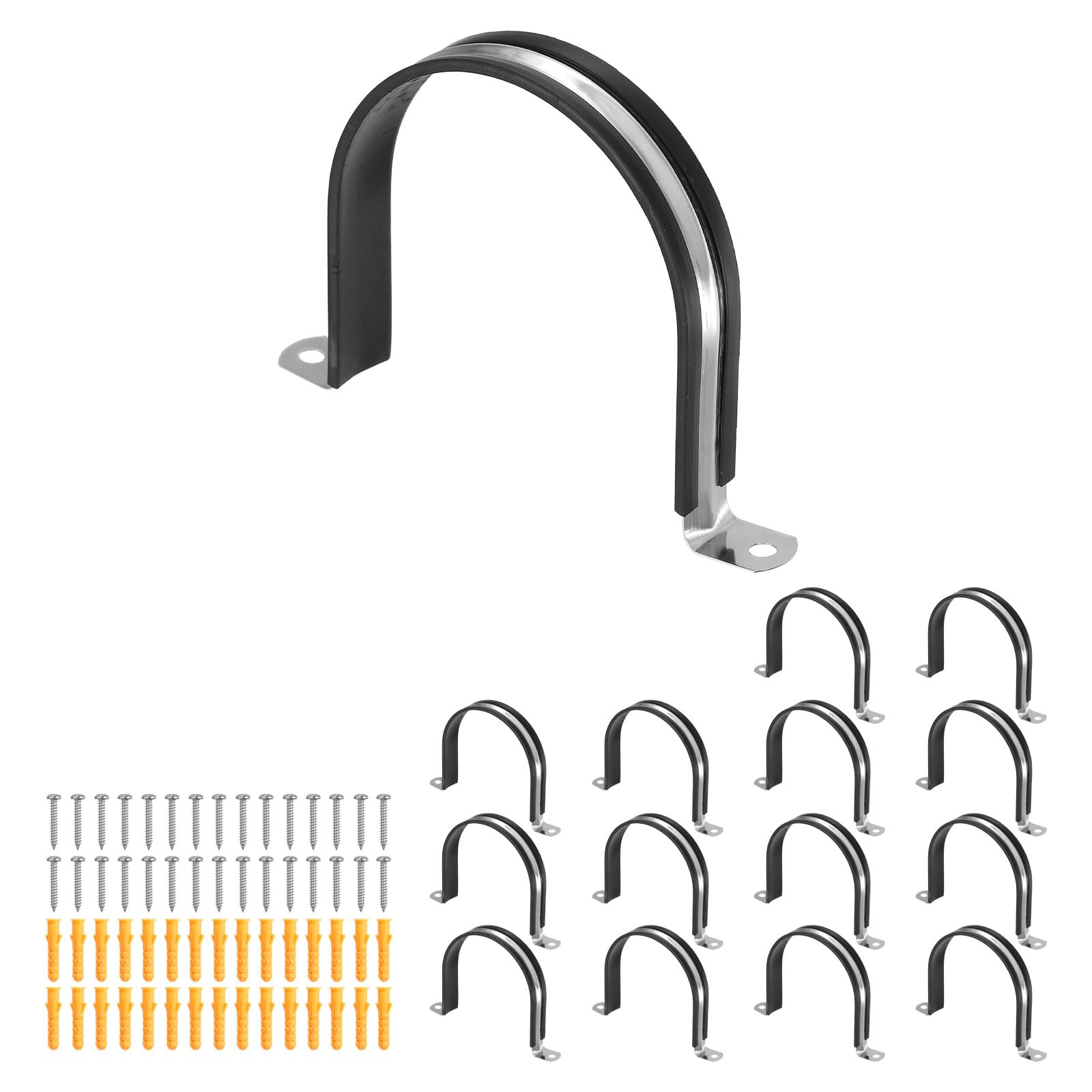 sourcing map 15 Pcs Pipe Strap Clamp, 100mm(3.94") Rubber Cable Clamp Rubber Cushioned 304 Stainless Steel U Bracket Tube Holder Support with Screws for Water Pipe HVAC Cable Management โ image 1