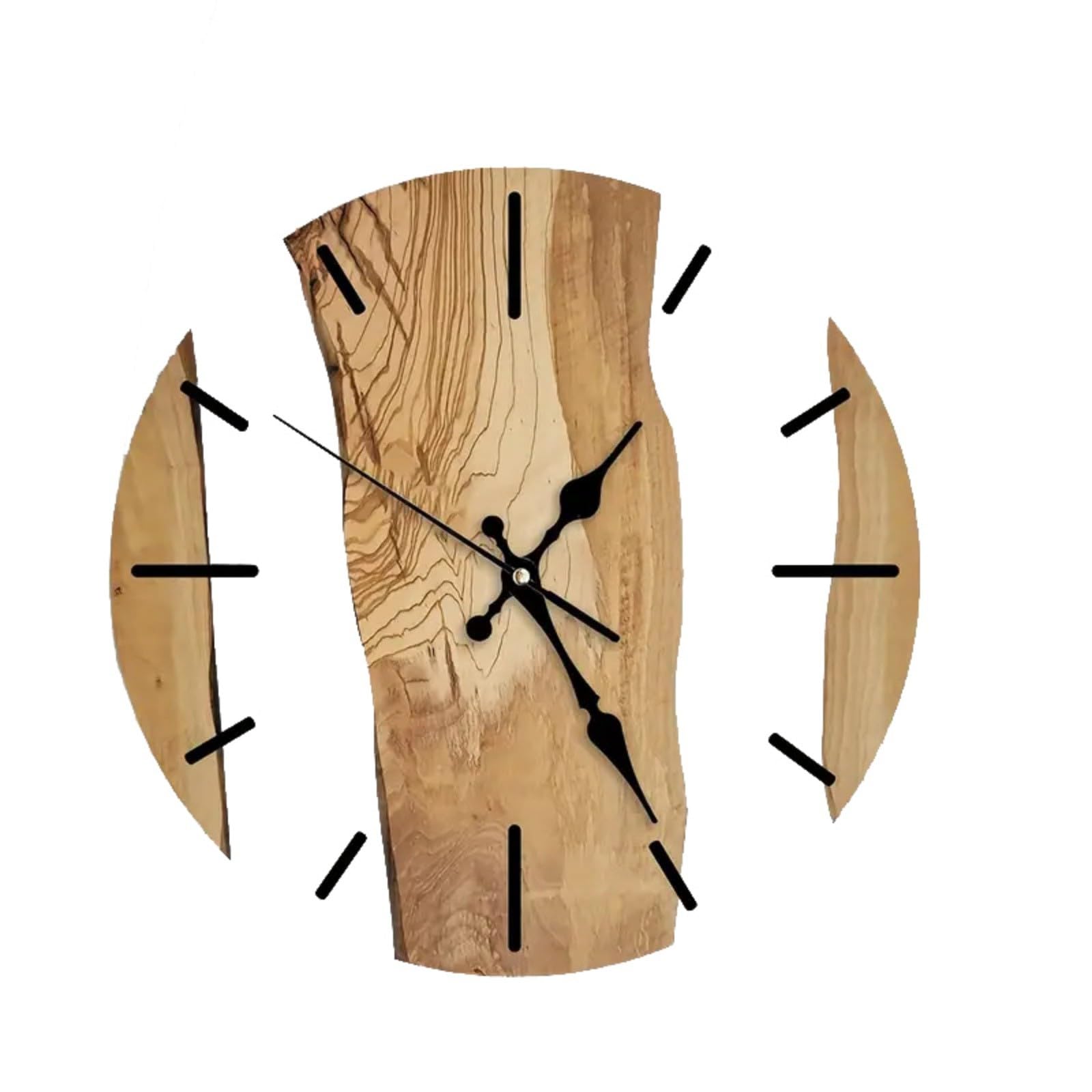 Horloge murale vintage grain de bois 30 cm en verre trempé pour salon