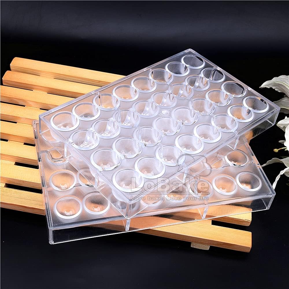 LoBake 32 Cavities 2.7cm and 3cm Diameter Round Deep Half Ball PC Polycarbonate Chocolate Mold Bullet Ice Molds Candy Making DIY Baking (TB1445 (Diameter 2.7cm))