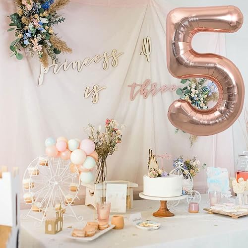 Miniatura 4 de TONIFUL Globos de números grandes de 40 pulgadas de oro rosa del 0 al 9, globos de helio de número 5 dígitos 5, globos de aluminio de Mylar para