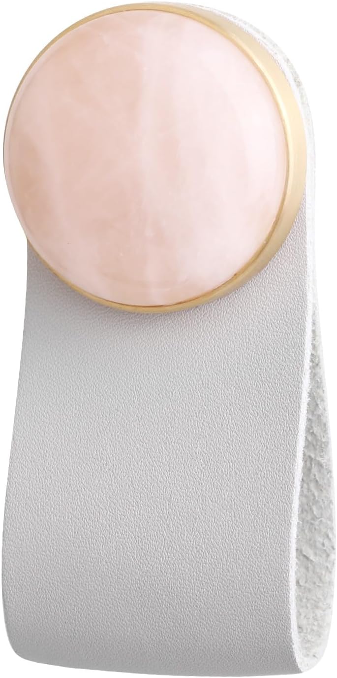 mookaitedecor 2 Pack Round Crystal Stone Cabinet Knobs with Leather Drawer Pulls Handles for Dresser Wardrobe Door Kitchen Decor, Black Obsidian