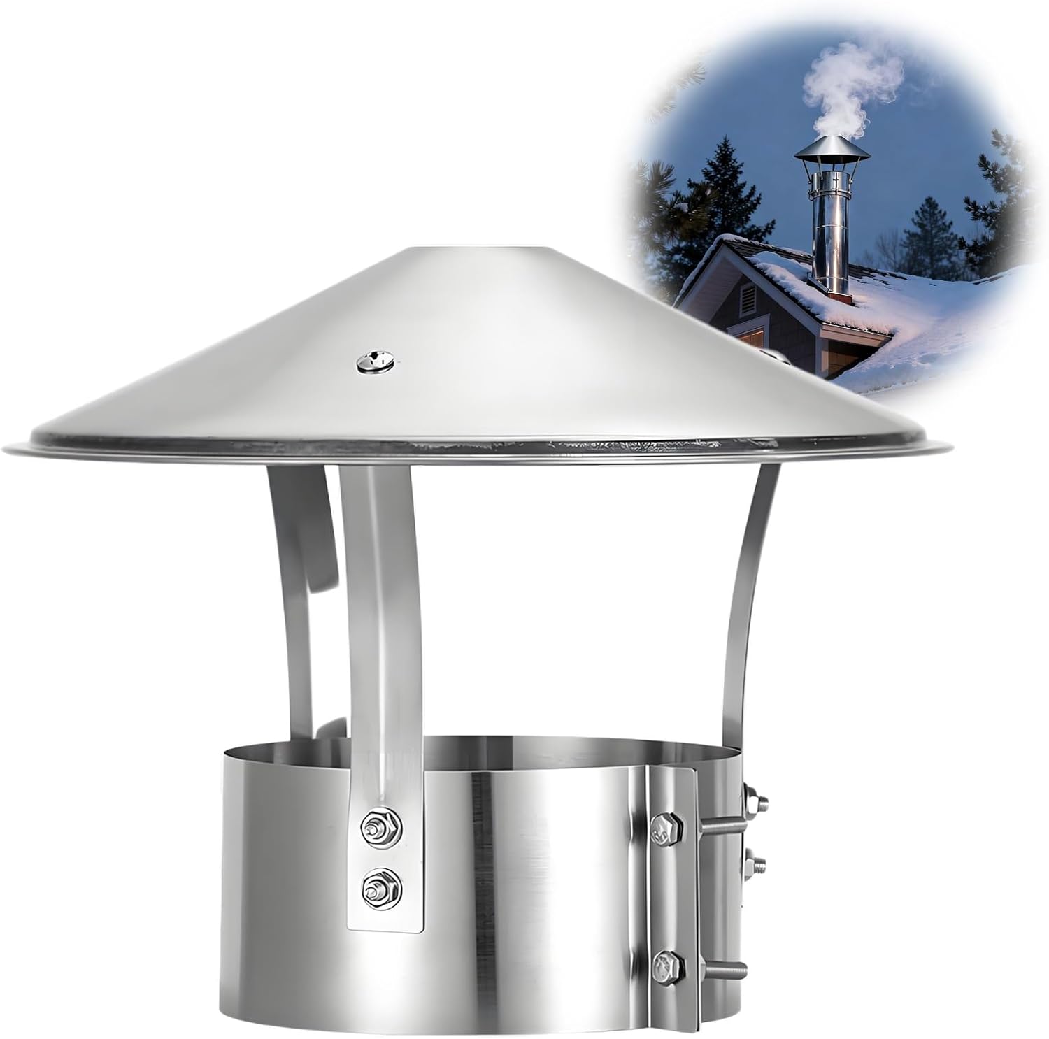 Cone Top Chimney Cap, Round Roof Rain Chimney Cover, Stainless Steel Chimney Caps, Pipe Vent Covers for Outside Weatherproof and Easy Installation(250mm/9.8in)