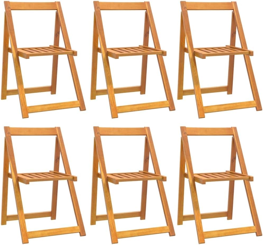 vidaXL Folding Solid Acacia Wood Garden Chairs, 6 Piece Set - Perfect for Patio, Terrace, or Garden Furniture - Durable, Foldable Design for Space-Saving - Rustic Farmhouse Style