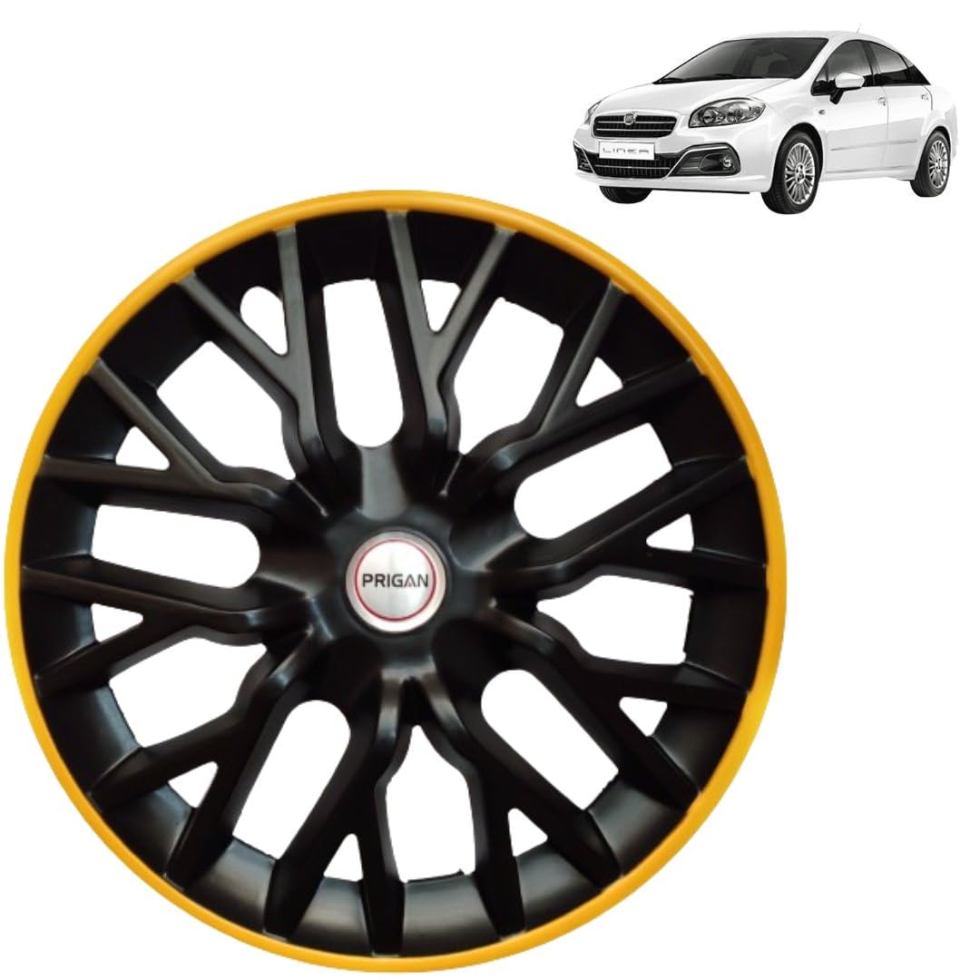 Wheel Cover for Linea Old 14 Inch Black Yellow Wheel Cap (Available in 12,13,14 Inch) (Set of 4 Pcs) (Press Fitting) Model- Power GT Yellow-14