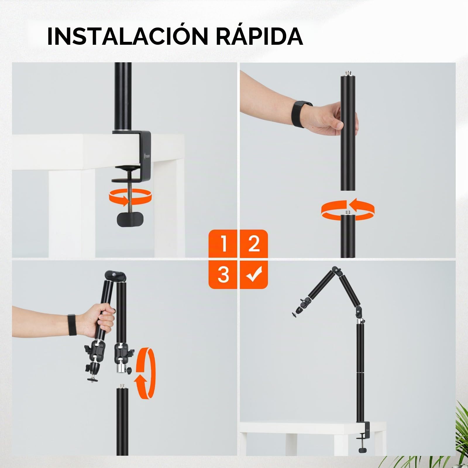 TARION Soporte de Cámara de Escritorio Cenital - Brazo Articulado Reforzado con Rótula, Abrazadera C y Tornillo 1/4'' para Fotografía TKA01-L (Versión Mejorada)