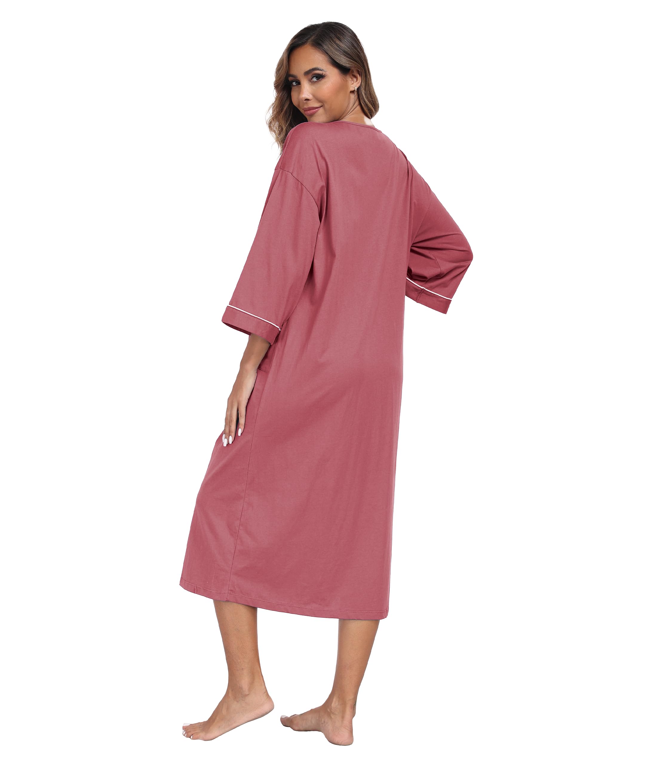 COLORFULLEAF Albornoz para mujer con cremallera, 100% algodón, ligero, con bolsillos, M-XXL