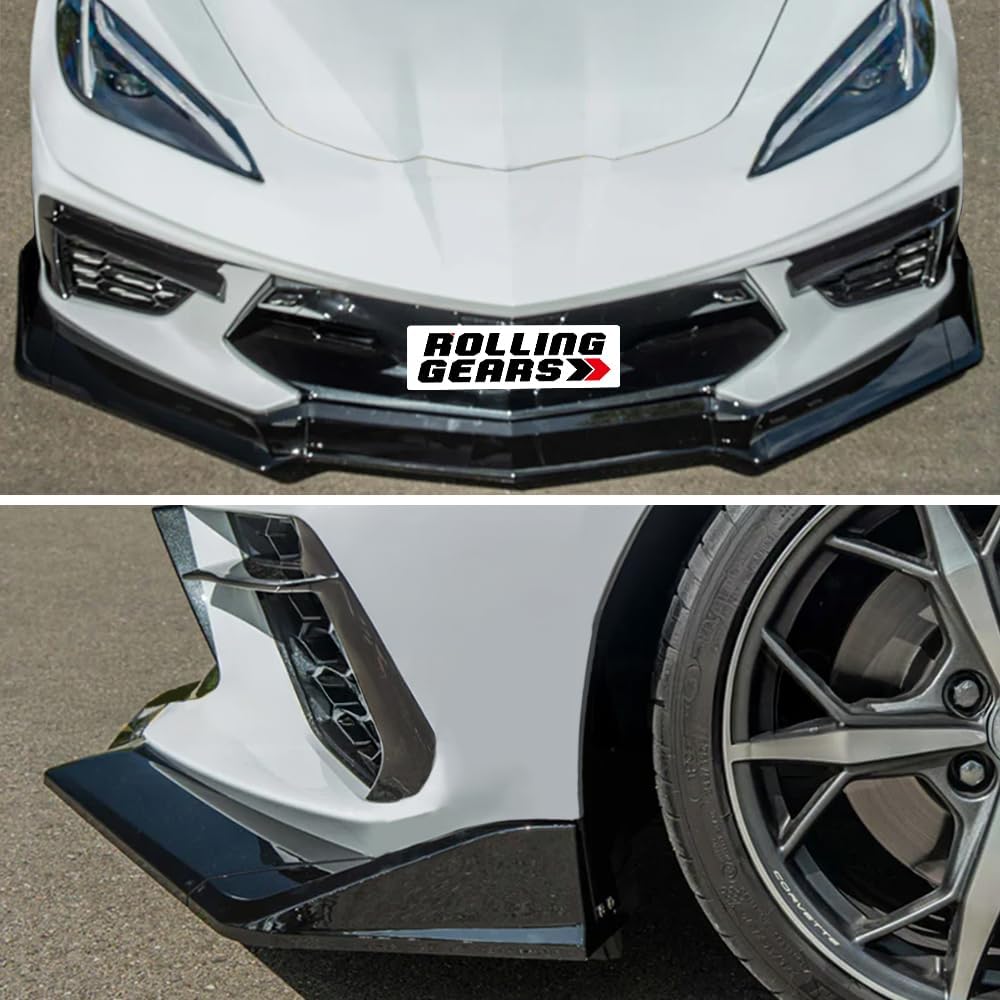 Front Lip Spoiler Compatible with 2020-2026 Chevrolet Corvette C8 Z51 Stingray Front Lips, Gloss Black Finish Front Bumper Exterior Body Kit (5VM 5-Piece Style)