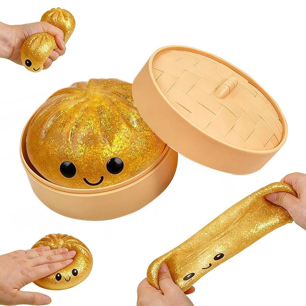 Dumpling Squishies Mystery Box, Glitter Dumplings Squeeze Box, TPR Low Rising Squishies Sensory Fidget Toy for Anxiety, 10 Colors Random Mystery Gift Boxes, Surprise Dumpling Squish y with Steamer — view 18
