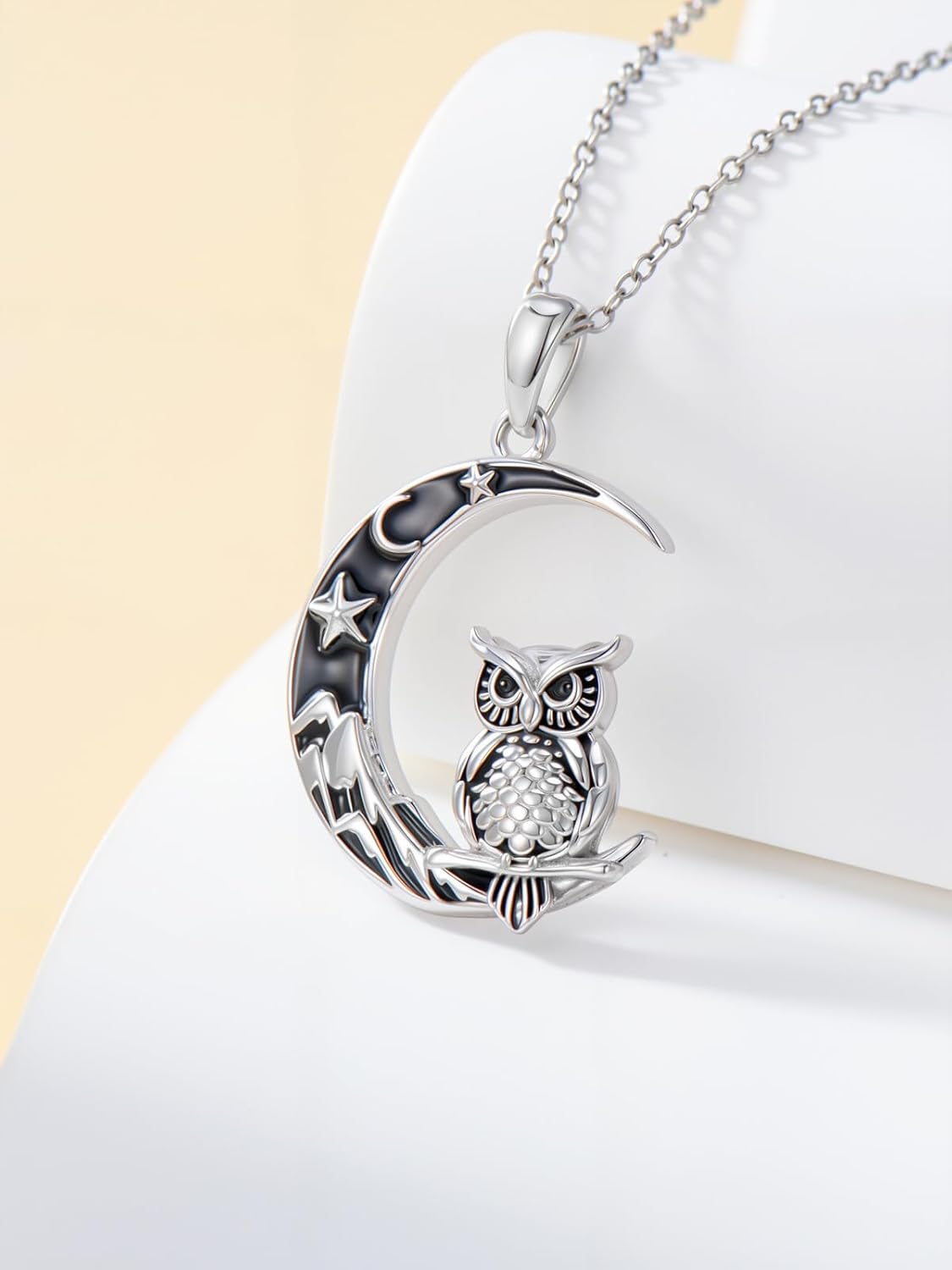WINNICACA Gothic Jewelry Black Cat Wolf Raven Owl Pendant Necklace 925 Sterling Silver Crescent Moon Necklace for Women Black Jewelry Gifts for Women Halloween Birthday Gift - Image 5