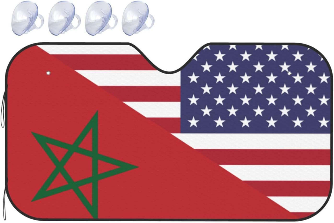 America Morocco Friendship Flag Foldable Car Windshield Sunshade Blocks Heat and Sun Glare Uv Rays