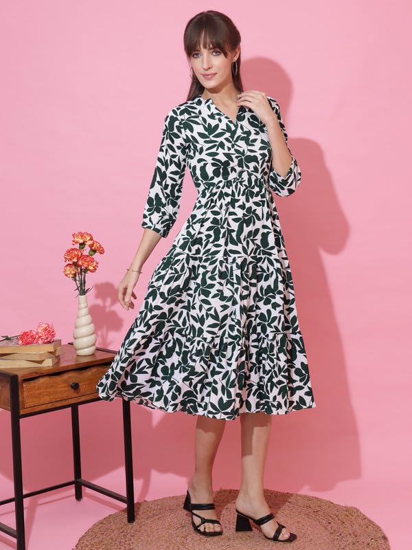 Image of Sheetal Associates Women's Casual 3 /4 Sleeve Crepe Fit and Flare Dress| Comfortable Relaxed Fit Summer Party Dress