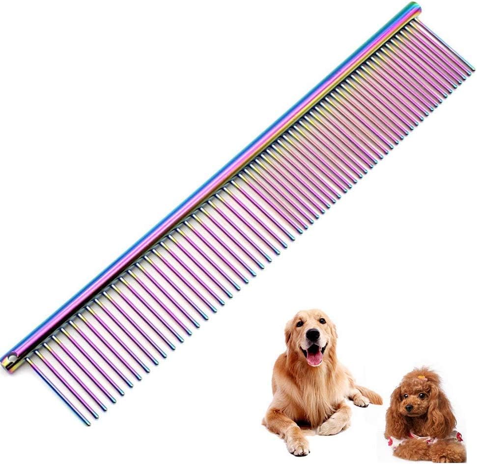 2 Pcs Stainless Steel Pet Comb Pet Grooming Comb Rounded Teeth Dog Comb