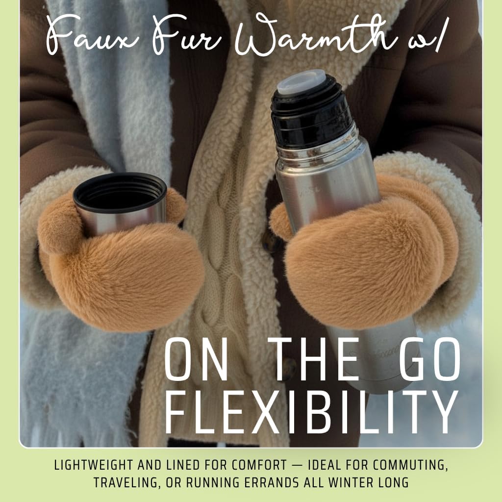 Funky Junque Faux Fur Flip Mittens Womens Warm Convertible Fingerless Gloves - Image 5