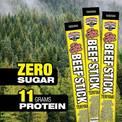Image of Old Trapper Deli-Style Sausage Sticks, Teriyaki Flavor, 1.75-Ounce Individually Wrapped Packages, 10 Grams of Protein per Serving (Pack of 26)