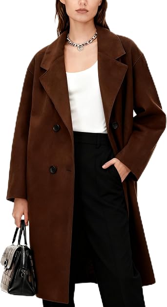 Darkyazi Womens Winter Coat Long Wool Pea Coat Double Breasted Coat Classic Notched Lapel Jackets Trench Coat Outwear