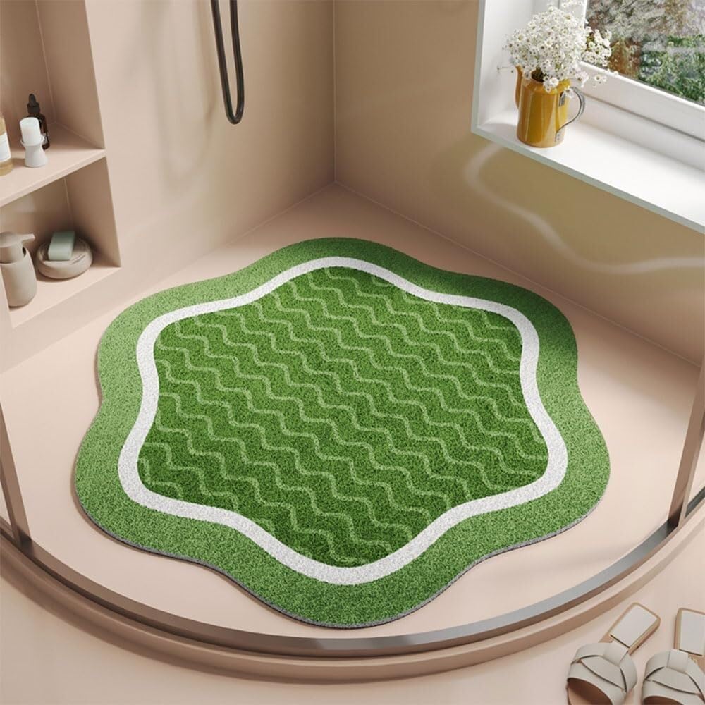 SSDDLZEQ High-end Floral-Pattern Rubber Loofah Shower Mat(Wave Green,70cm)