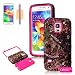Galaxy S5 Case, OMIU(TM) [3 Layers Design] Forest Pattern Hybrid Hard Soft Combo Shock-Absorption Bumper Back Case Cover Protector Fit For Samsung Galaxy S5 i9600(Rose Red), Sent Screen Protector+Stylus+Cleaning Cloth