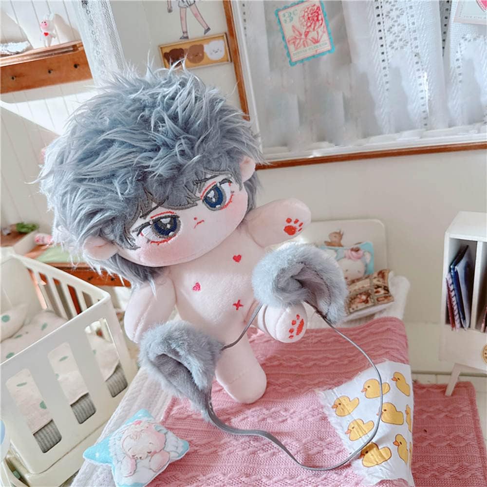niannyyhouse 20cm Plush Doll Grey Humanoid Stuffed Body Ears no Attribute Normal Body Wearable Clothing Dress Up (with Skeleton)
