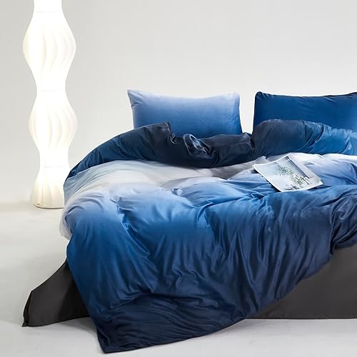 Miniatura 307 de Luxlovery - Juego de edredón azul neblina, tamaño matrimonial, minimalista, azul polvoriento, edredones de algodón suaves y transpirables, azul
