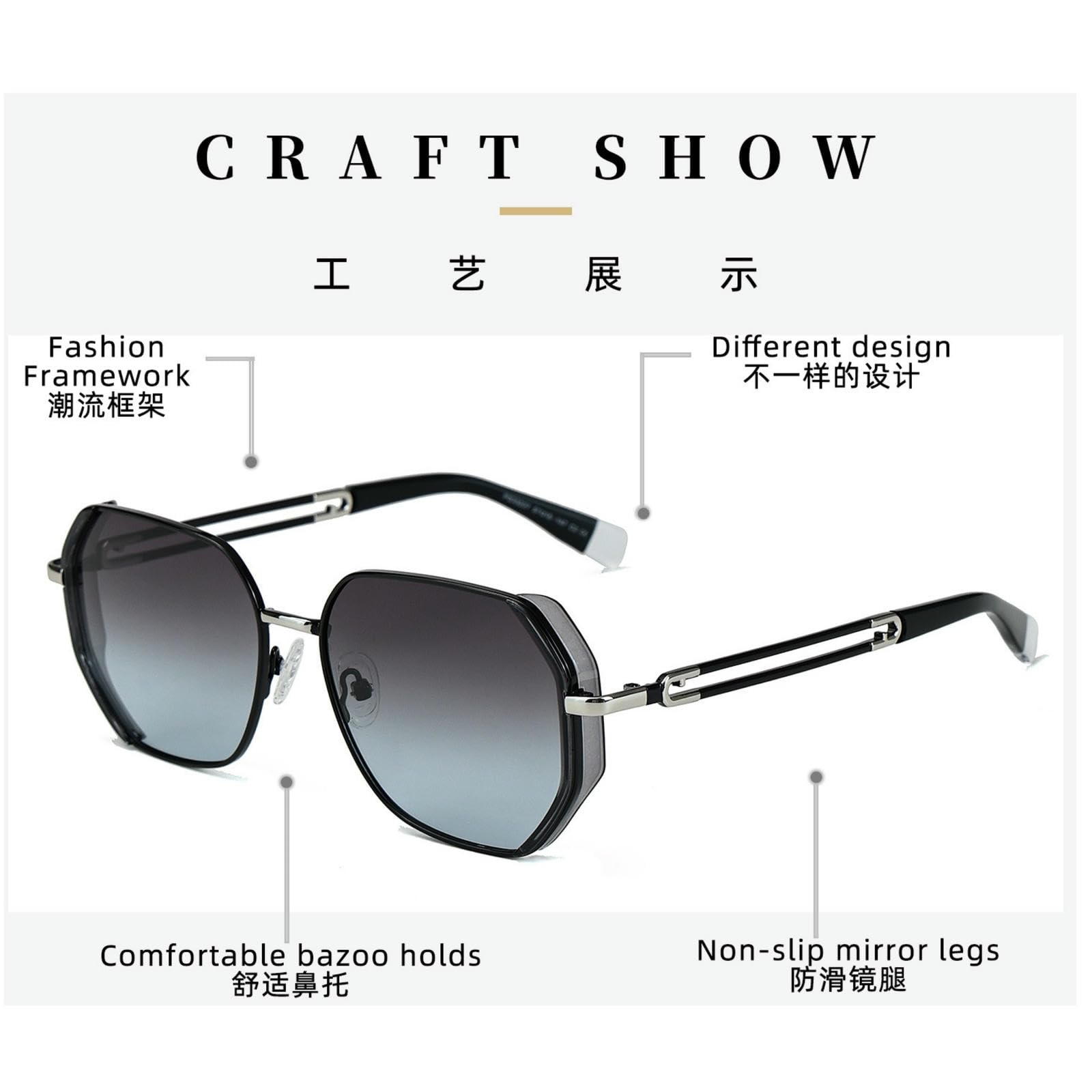 Sonnenbrille Damen Damenmode Gradient Polygonal Geht Aus Strand Straße Schießen Pendeln Sonnenviser-c48 Goldrahmen Progressives Grau