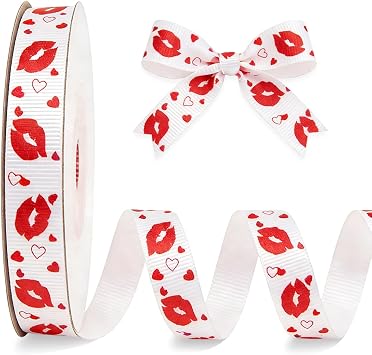1 Roll 10 Yards Valentines Day Ribbon, Craft Printed Grosgrain Decorations Gift Wrapping Satin Ribbons for Lover Wedding Anniversary Lip