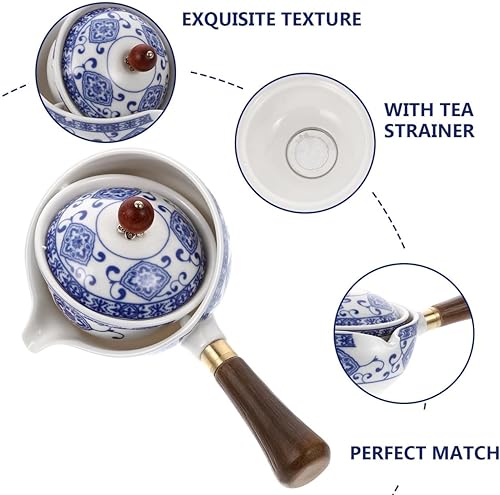 Miniatura 2 de DOITOOL - Tetera de cerámica con mango lateral, tetera de porcelana giratoria de 360° con filtro, juego de té de gongfu, dispensador de té flotante