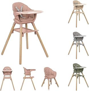 Kikkaboo trona infantil Woody 2 en 1 patas de madera silla infantil reposapiés, colores:rosa