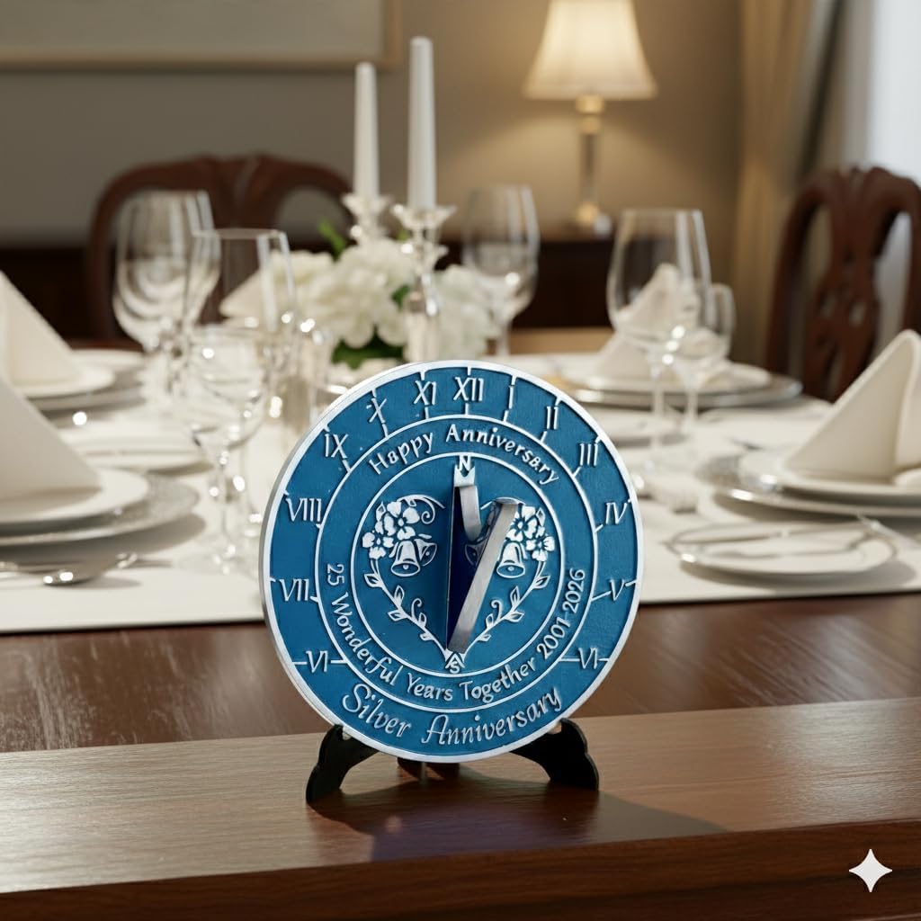 ARTIZANSTORE 25th Silver Wedding Anniversary Sundial. Great Gift for Him, Her, Husband, Wife Or Couples Wedding Gift