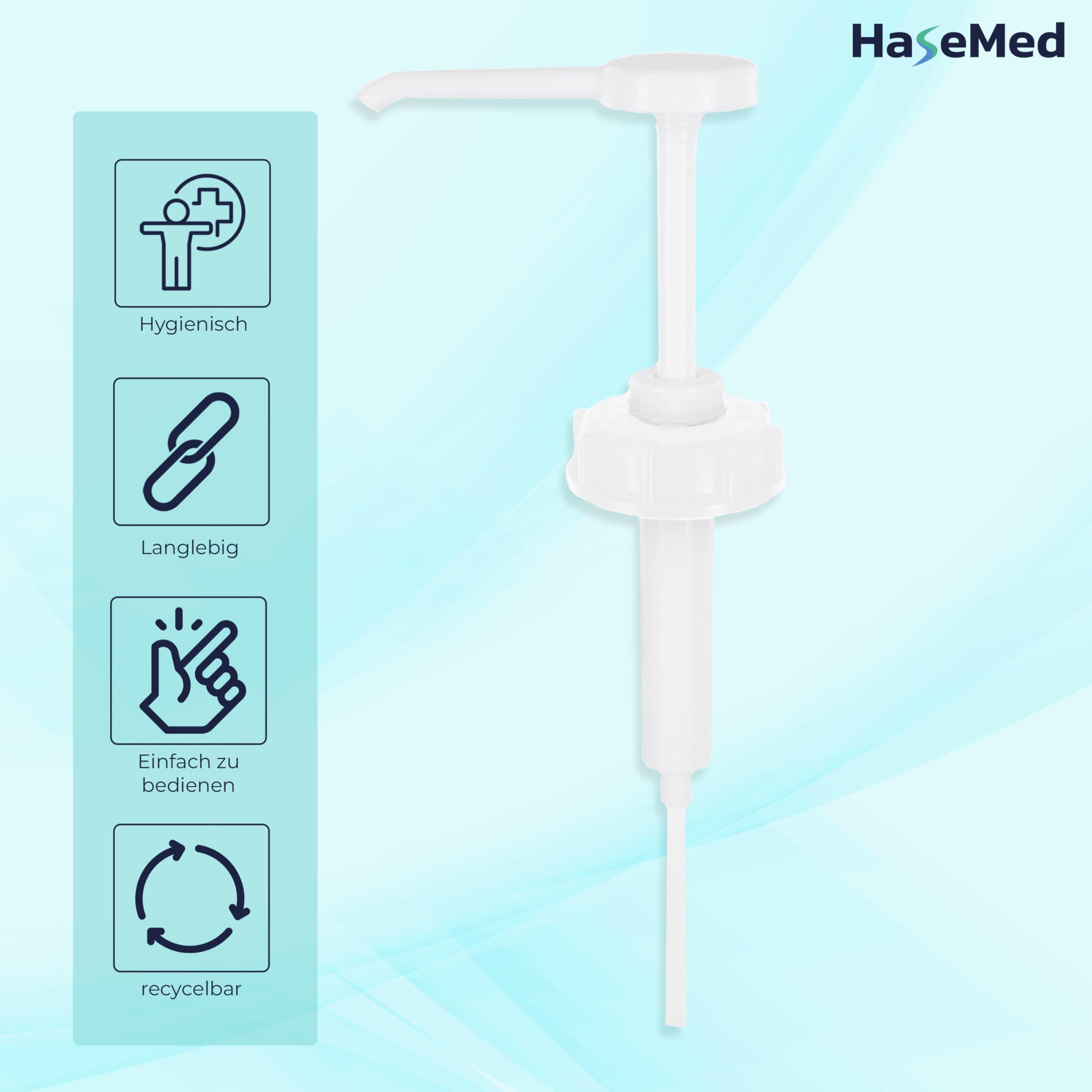 HaseMed Kanister Dosierpumpe 2 Stück – 30 ml Hub – Für 2L, 5L und 10L Kanister mit DIN 51 Gewinde – Handpumpe für Desinfektionsmittel, Seife und Reiniger – Wiederverwendbar aus Kunststoff