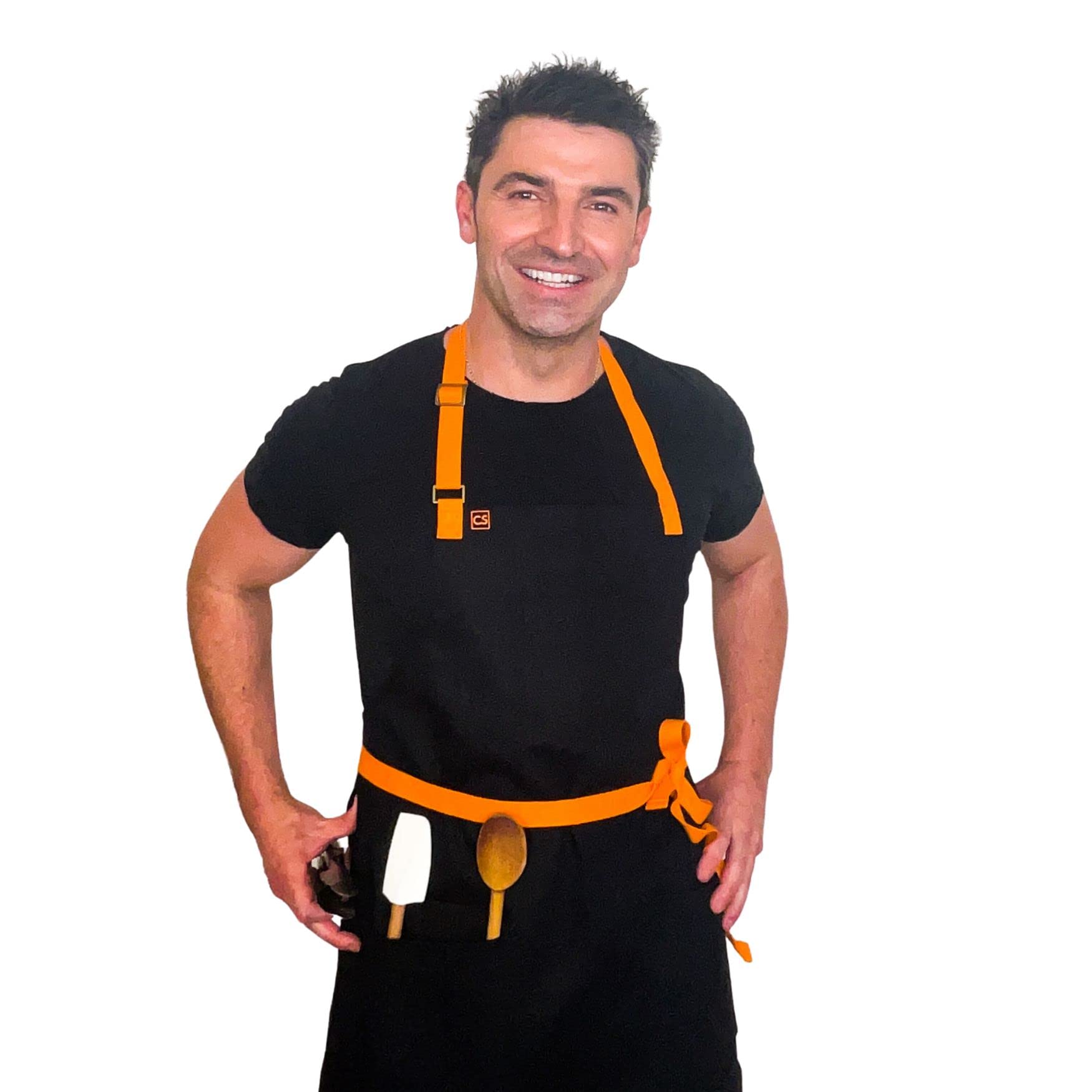 Chef Stu - Delantal de cocina de mezclilla de alta calidad con bolsillos, impermeable y a prueba de manchas, Azul (Denim)