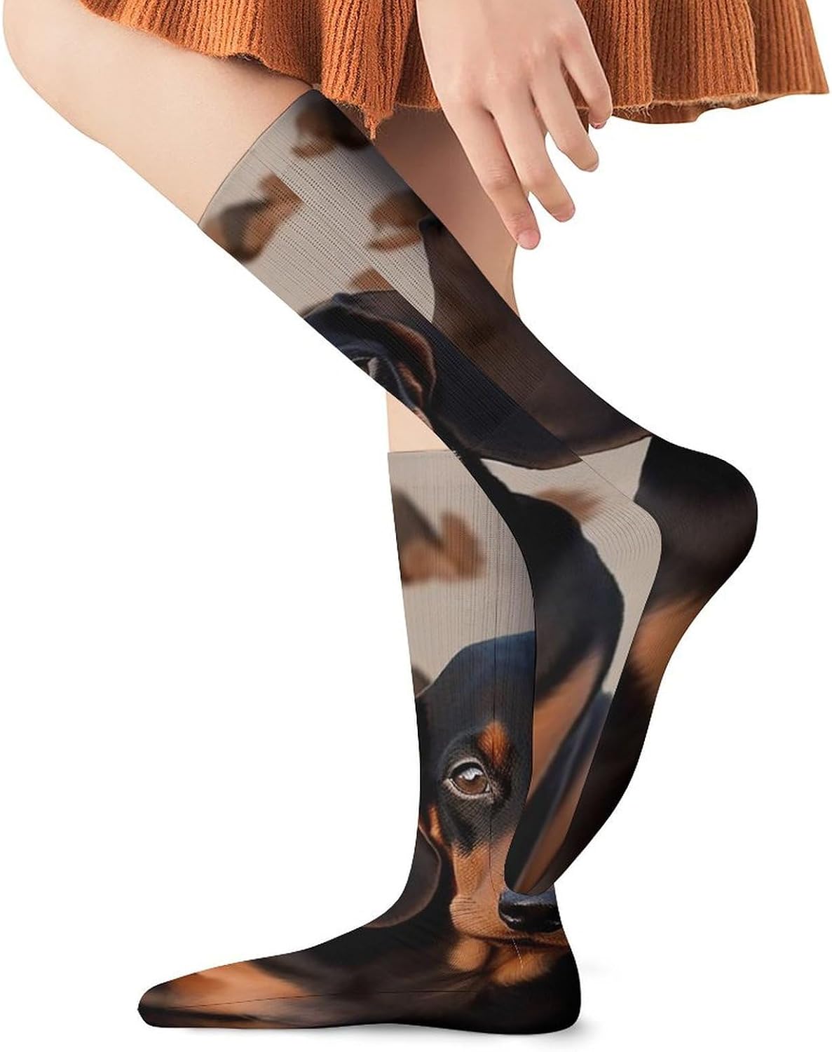 Breathable Crew Sock, Moisture Wicking, Athletic Calf Socks, Cozy | Dachshund Dog Compression Socks for Women Men, Lightweight High Work Socks for Business, Casual
