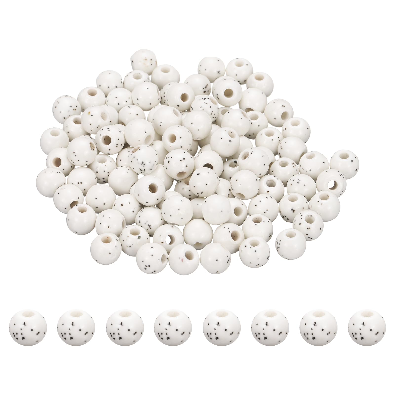 PATIKIL 100 Pcs Porcelain Beads, 8 mm Round Ceramic Handmade Spacer Loose Beads for Bracelet Necklace Earring Jewelry Making DIY Crafts, Beige Spotted White
