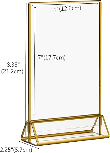 Miniatura 3 de Boxalls Soporte de letrero acrílico con borde dorado, 5 x 7 pulgadas, soporte transparente de doble cara para restaurante, mesa de boda, menú de