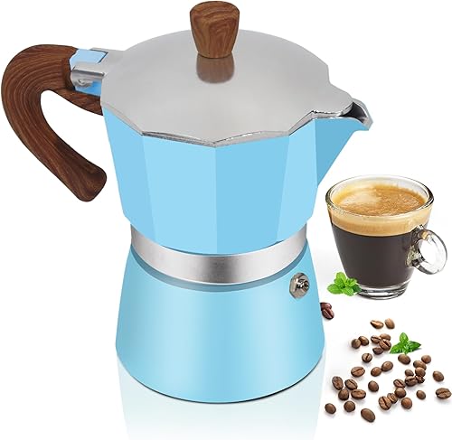 Cafetera de aluminio con 3 tazas de 5.1 fl oz Moka Pot Express, estufa de café expreso, colorida cafetera italiana, estilo clásico, Greca Café, disponible en Yaxa Colombia