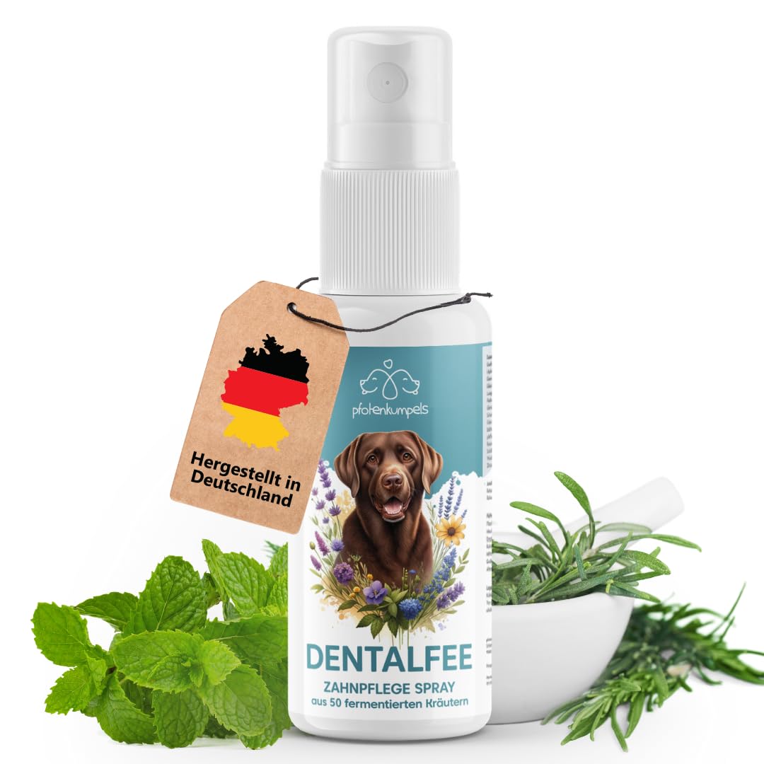 Dentalfee - Dentalspray/Zahnpflege Spray für Hunde & Katzen - Entfernt Zahnstein & Zahnbelag - 100% natürlich - 50 fermentierte Kräuter - frischer Atem - 100ml - Reicht bis 9 Monate…