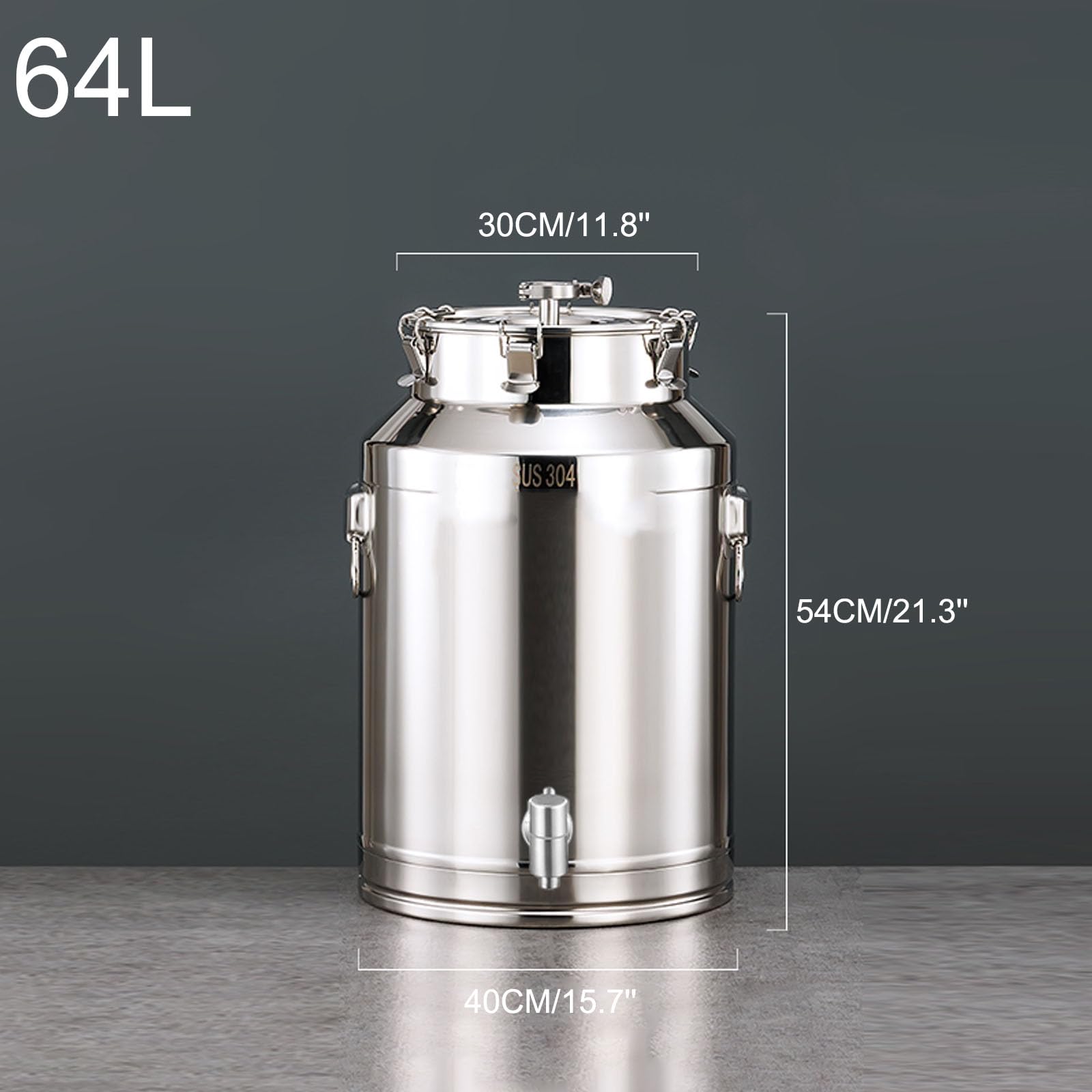 Fermenteur en acier inoxydable 64L avec sas – Équipement de brassage de bière et de vin robuste, seau de fermentation (40 x 54 cm) – Idéal pour le brassage maison, le stockage des aliments et la
