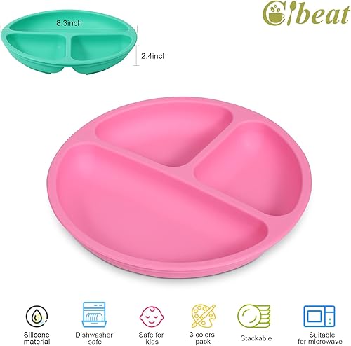 Miniatura 2 de Cibeat Platos para niños pequeños con succión, 3 platos divididos de silicona suave, portátiles y seguros para niños, aptos para lavavajillas,