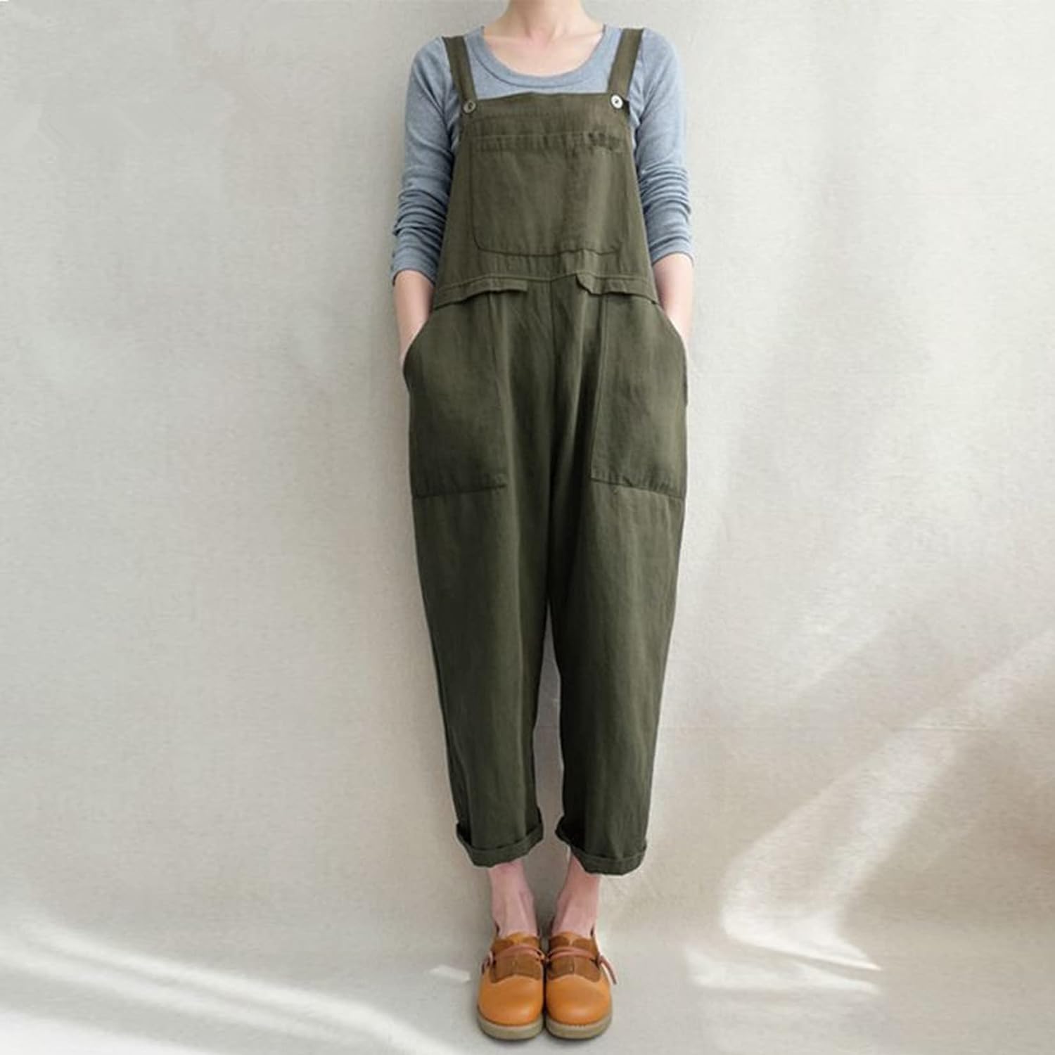 Aedvoouer Women's Linen Overalls Casual Jumpsuits Wide Leg Rompers Baggy Bib Summer Outfits with Pockets - Image 2