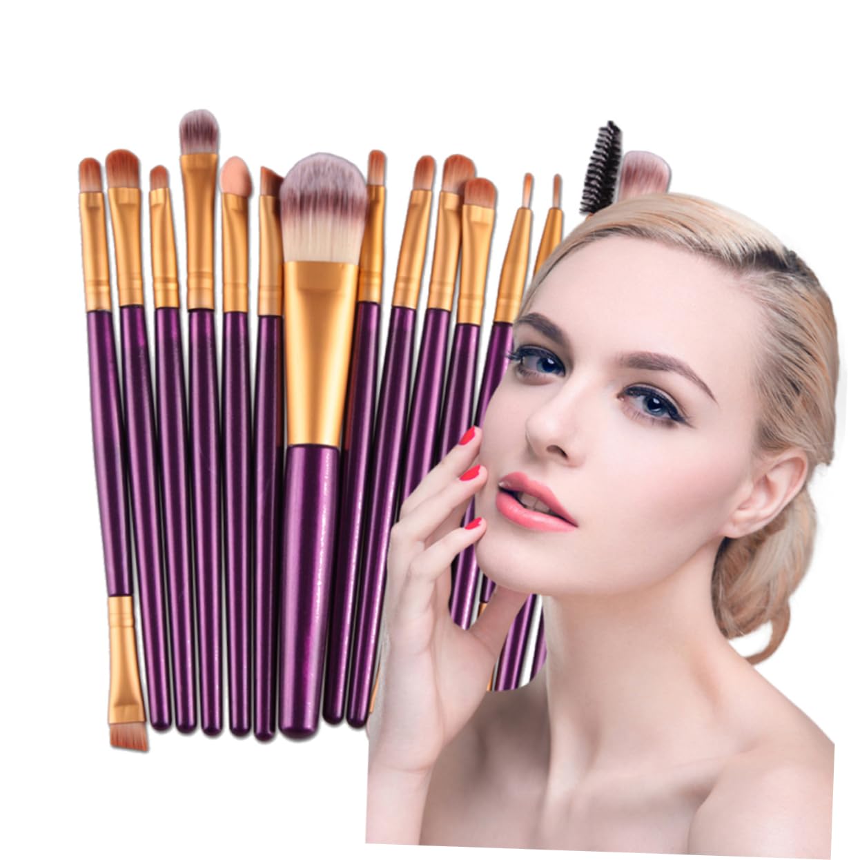 FRCOLOR Set Di 3 Pennelli Per Il Trucco Setole in Nylon Pennello Per Fard Per Donna Manico in Plastica Dorata Pennelli Per Cosmetici Per Uso Quotidiano 15 Pezzi*3