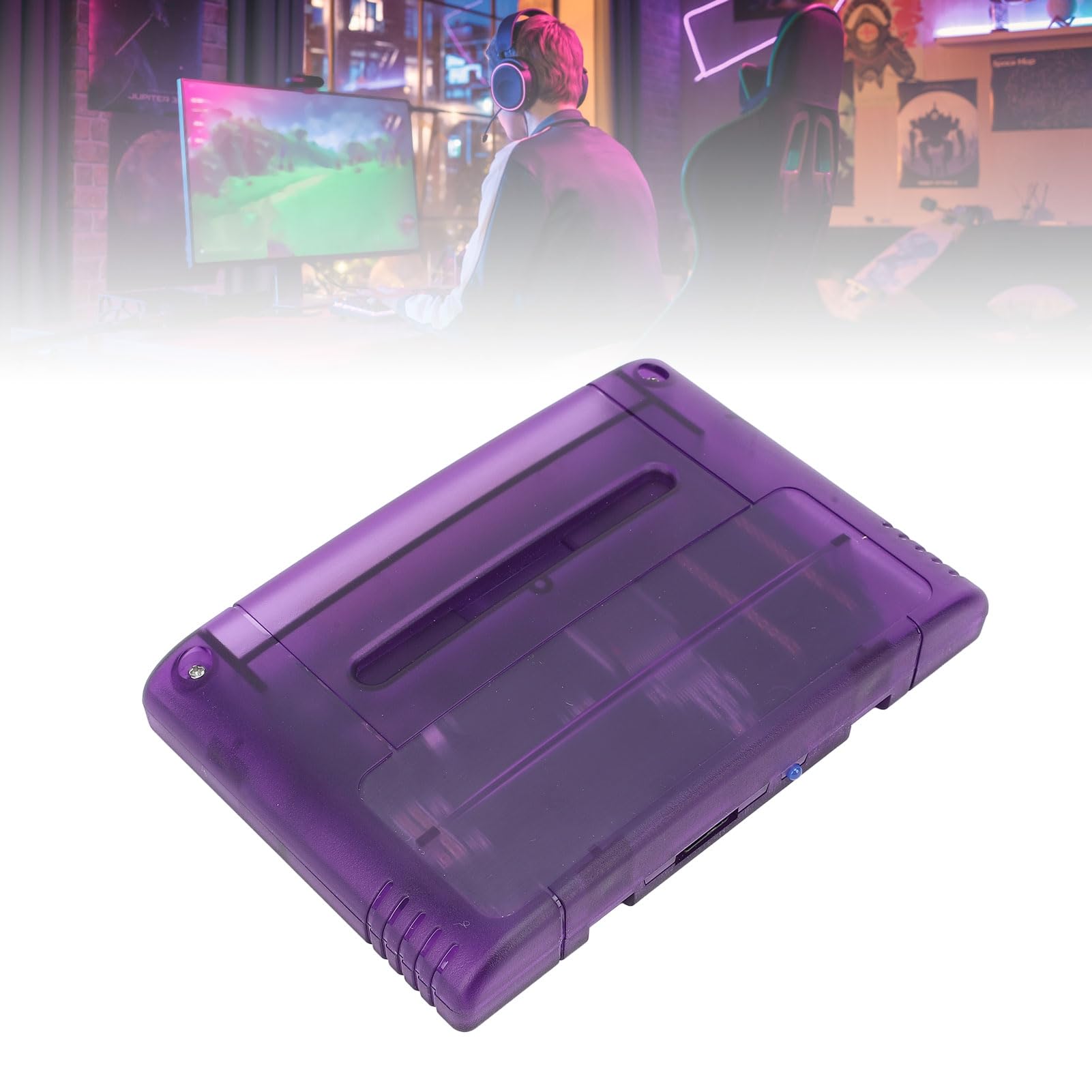 VBESTLIFE Spielekassette, Professionelle 3000-in-1-8-GB-Speicherkarte, Hochgeschwindigkeits-Multifunktionskarte mit Automatischer Sicherung für die SFC-Spielekonsole (Transparentes Lila)