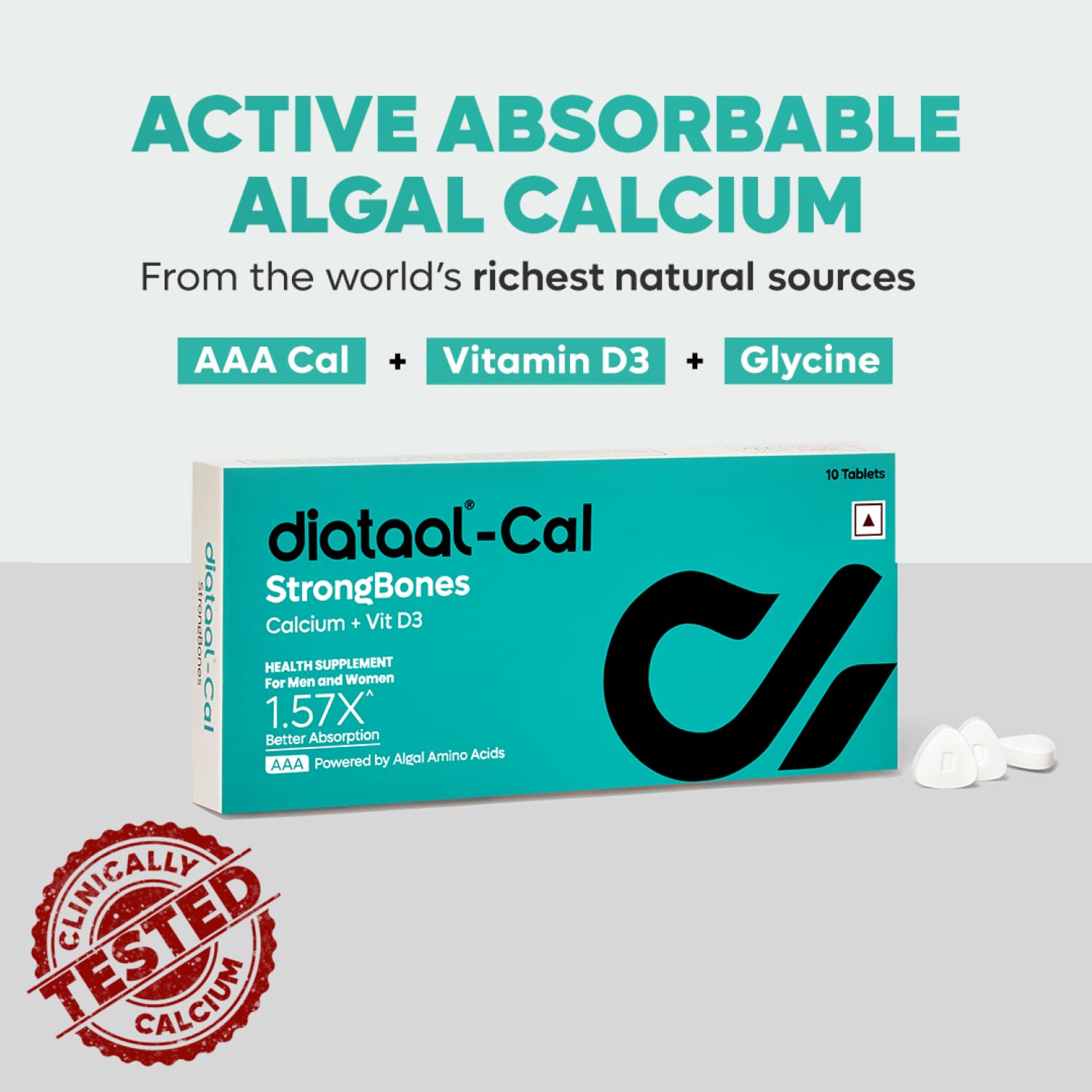 Diataal Calcium supplement for Men & Women | 57% Better Absorption | AAA Cal 500mg + D3 (400 IU) |Calci and Vitamin D3 Tablets | Strong bones & Joint Health|60 Tablets — Amazon image 3