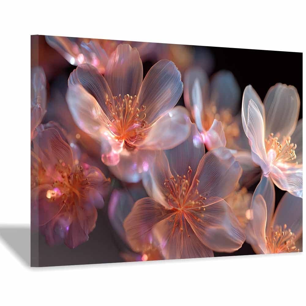 ZAMAEIU Large Nature Canvas Paintings Prints Soft-petalled cluster Landscape Picture, Modern Living Room Decor, Dining Room Hallway Home Decoration(pink)-30x50cm Framed