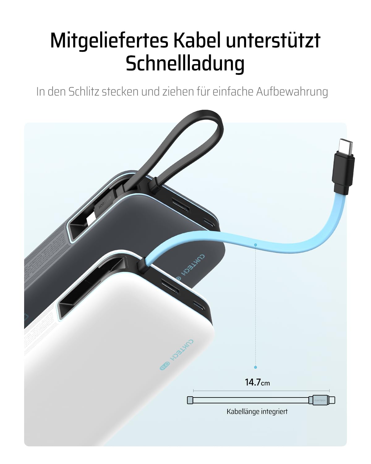 CUKTECH 20000mah Power Bank, 45W Powerbank mit Integriertem USB-C Kabel, Externe Handyakkus mit Schnellladefunktion, Externer Akku mit Digitales Display für iPhone 16/15 Pro Max, MacBook, Galaxy S25