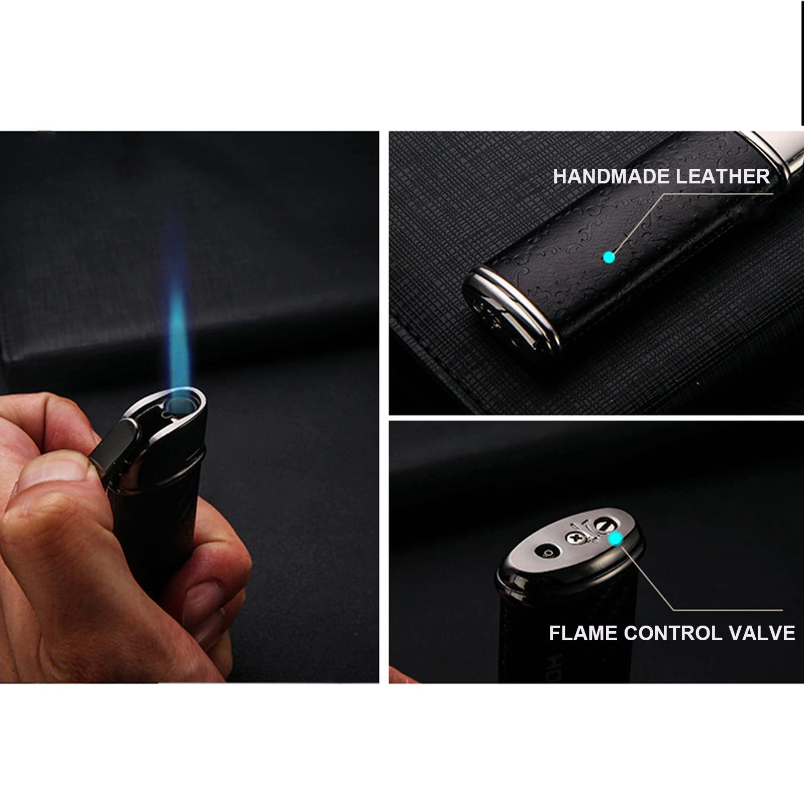 Mini Poche Torche Briquet Bleu Flamme Butane Allume-Cigare Rechargeable Coupe-Vent Poche Briquet Accessoires Fumeurs avec Boîte Cadeau